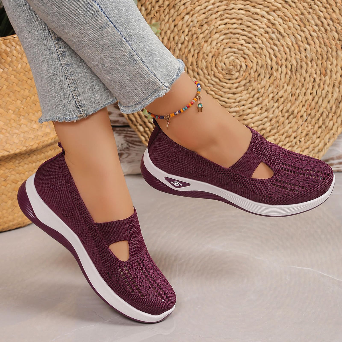 Women's Walking Shoes Comfortable Orthopedic Diabetic Shoes Soft Breathable Knitted Flats Arch Support for Indoor Outdoor