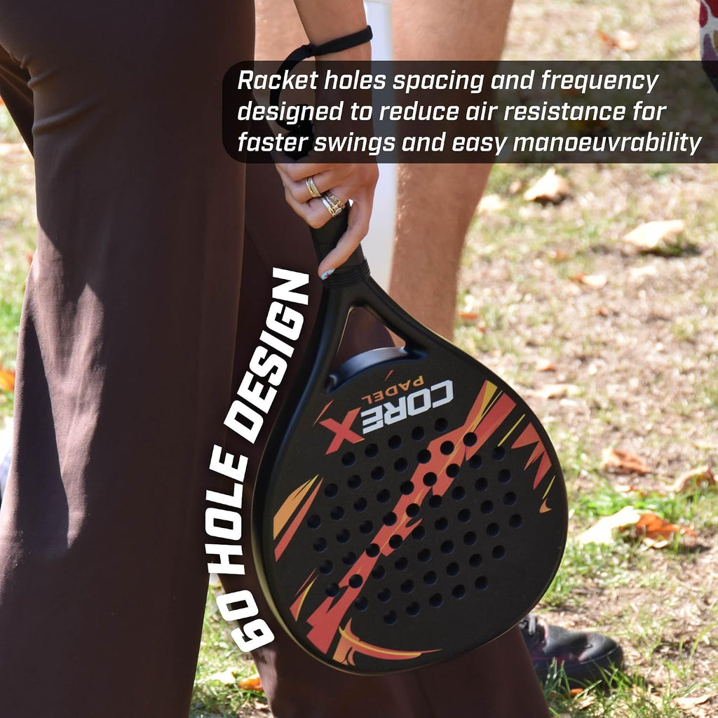 Padel Racket- Grit Spin Surface, Lightweight 360g, EVA Foam Core, Hybrid Teardrop-Round Shape for Control & Precision