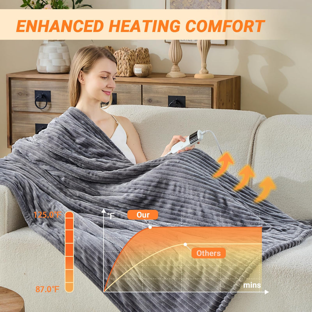 Heated Blanket Throw 130×160cm Electric Blanket, 10 Heating Settings, 1-8h Timer overheat Protection, Machine Washable, Flannel & Sherpa Full Body Warming, Electric Throw Blanket for Sofa