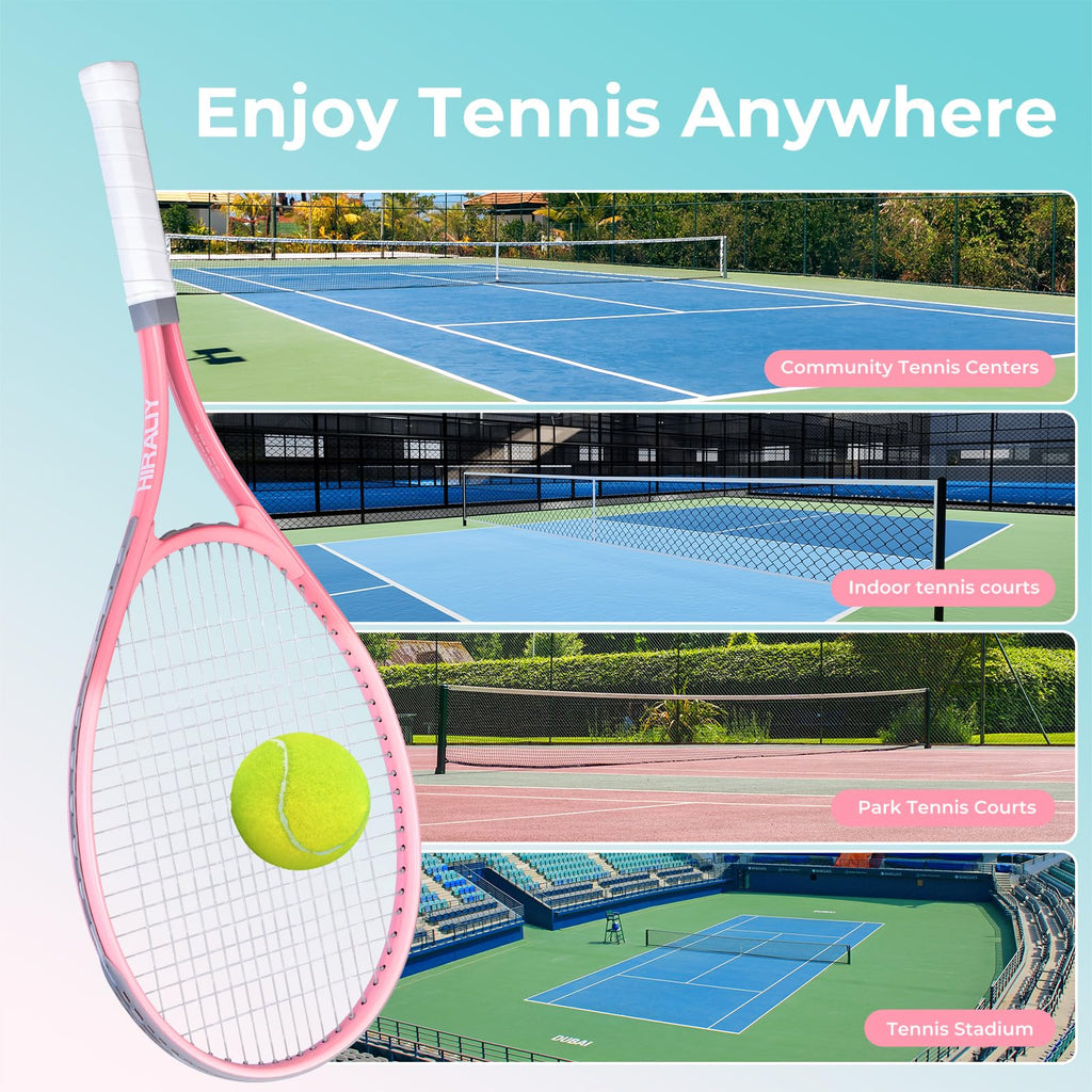 HIRALIY 27" Tennis Rackets Set of 2, 3 Tennis Balls, 2 Tennis Racquets, 2 Overgrip Tapes and 1 Carrying Bag Outdoor Recreational Sport Game