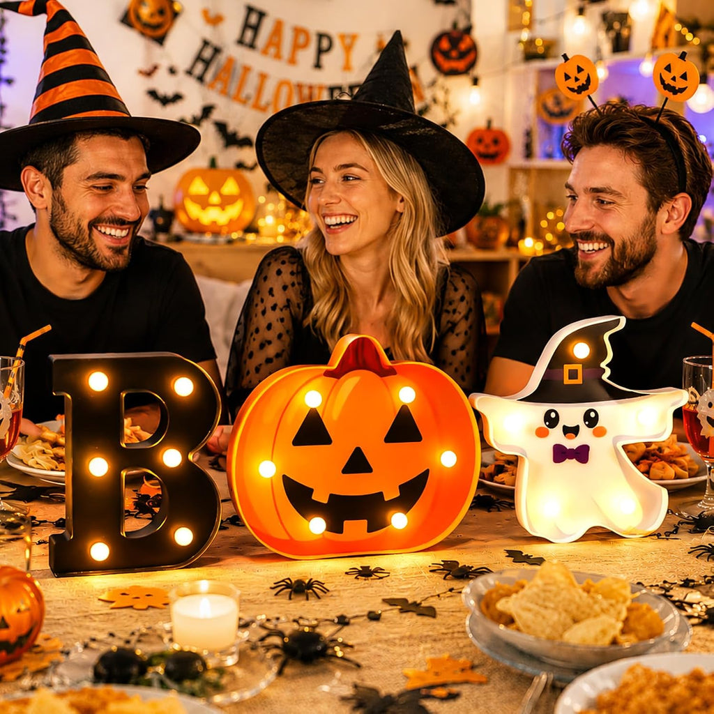 3 Pack 6.5 In Halloween Cute BOO Pumpkin Ghost Light up Letters Sign