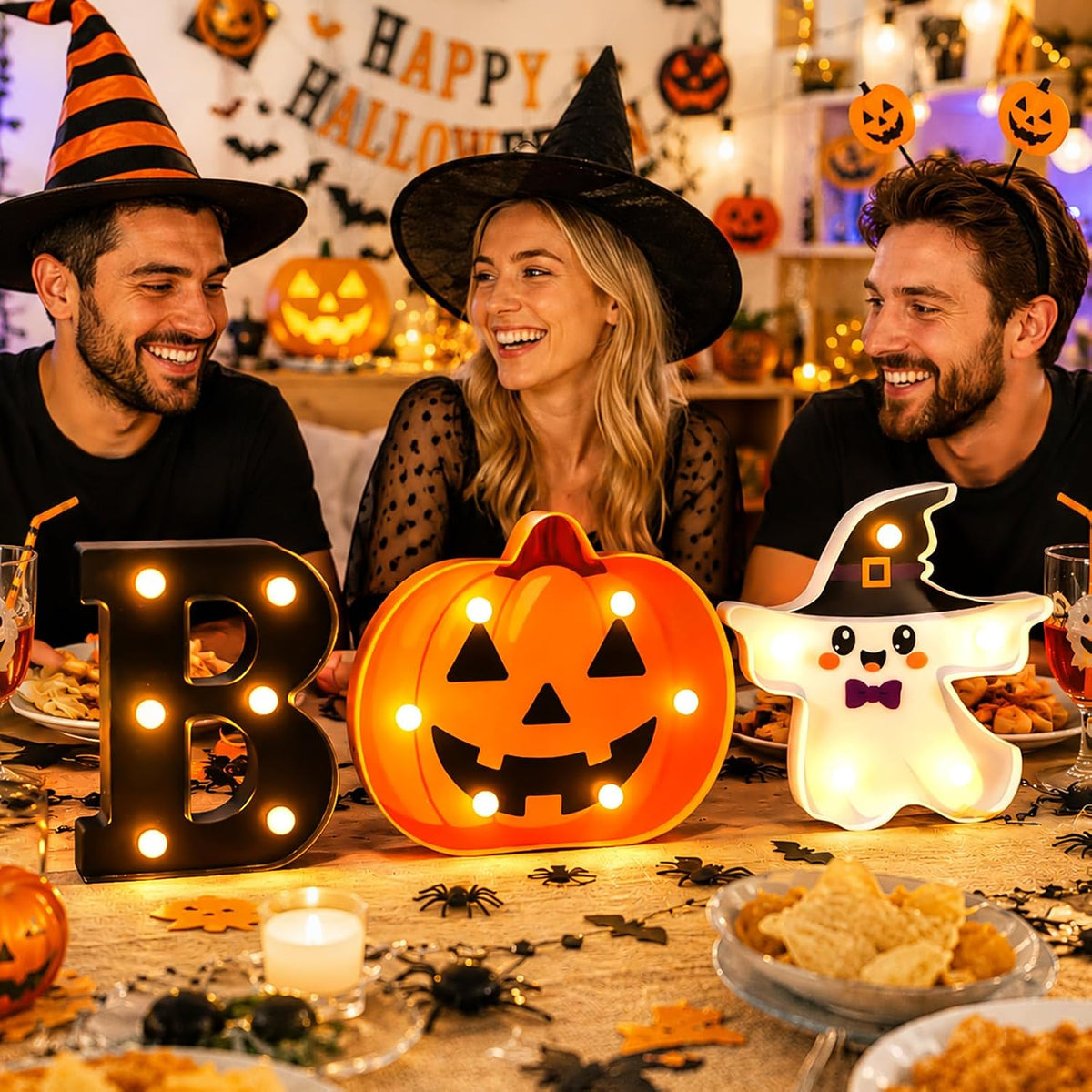 3 Pack 6.5 In Halloween Cute BOO Pumpkin Ghost Light up Letters Sign
