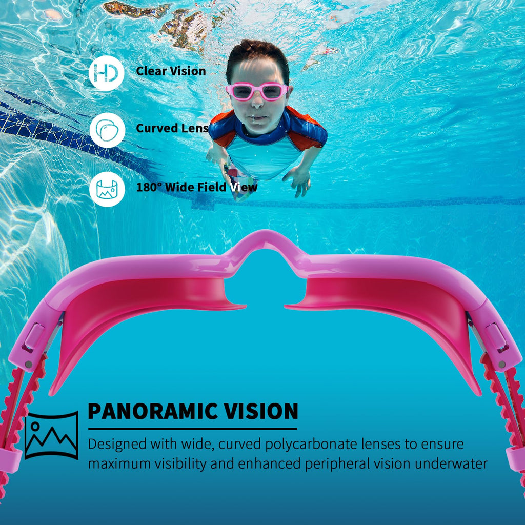 BEEWAY Kids Swimming Goggles for Boys Girls Age 6-14 Anti Fog & Leak Proof