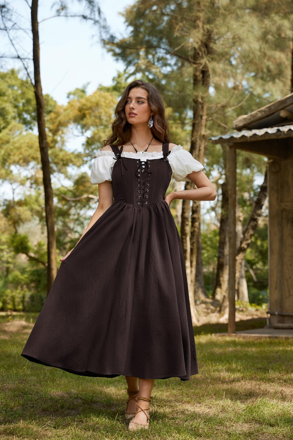 SCARLET DARKNESS Women's Renaissance Corset Dress Sleeveless Lace up A-Line Maxi Dresses