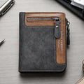 Mens Wallets Leather, Blue Men's Wallet with Zipper Closure, RFID Blocking, Coin Storage, 5 Card Slots & Window ID Display, Suitable for Daily Use & Work, Ideal Gift for Men Black