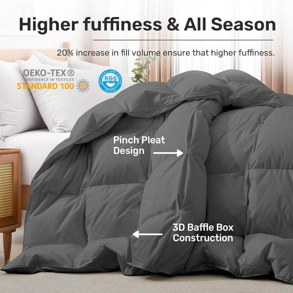 Double Duvet 10.5 Tog Goose Feather Down 200x200cm Cotton Washable Quilt Deodar