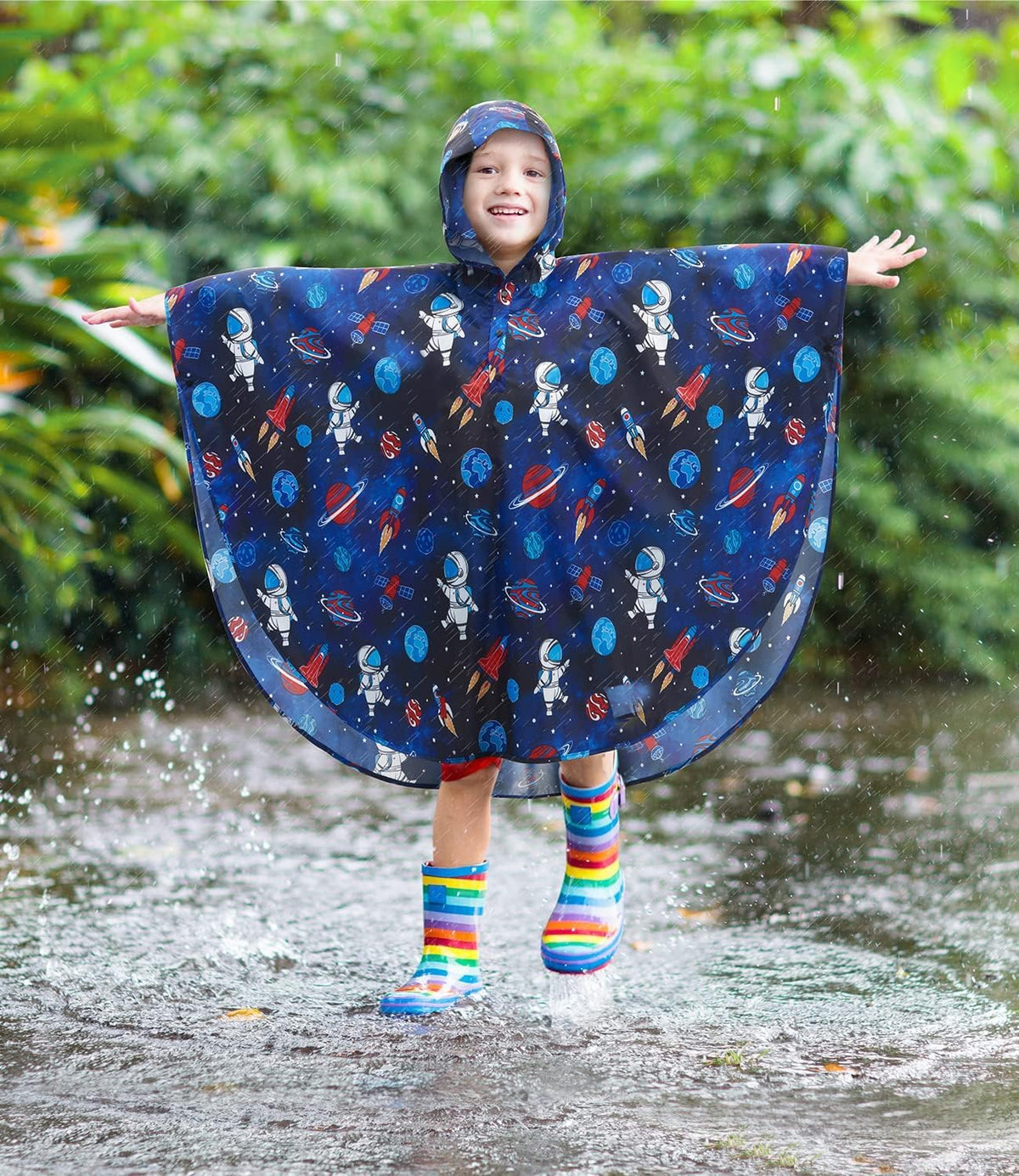 WAWSAM Kids Rain Poncho Waterproof Boys Girls Portable Raincoat Rain Jacket Lightweight Rainwear