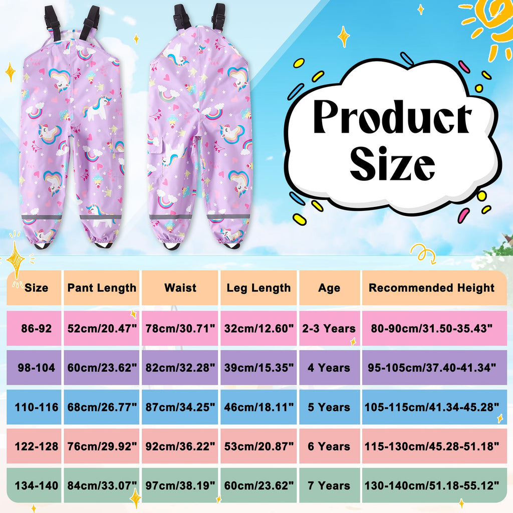 Kids Waterproof Trousers Boys Girls Rain Dungarees, 2-7 Years