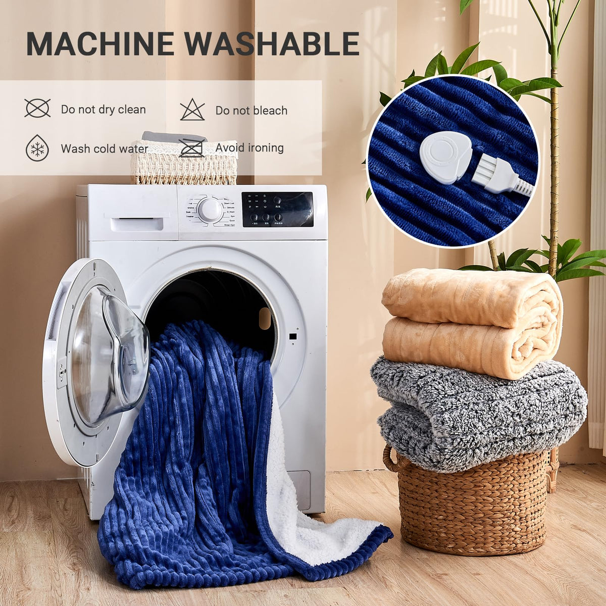 Heated Blanket Throw 130×160cm Electric Blanket, 10 Heating Settings, 1-8h Timer overheat Protection, Machine Washable, Flannel & Sherpa Full Body Warming, Electric Throw Blanket for Sofa