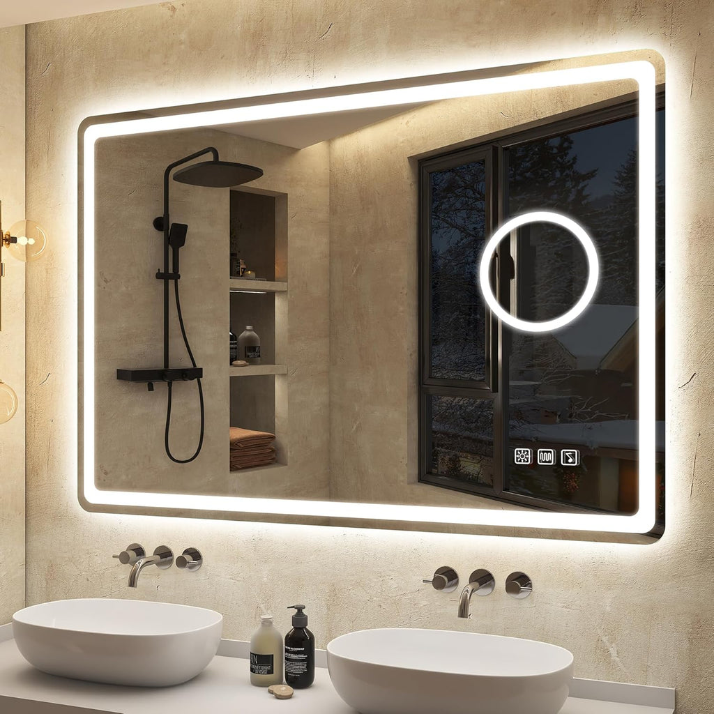 Bluetooth Bathroom LED Mirror 100x70 cm Anti Fog Dimmable 5x Magnifier S'bagno