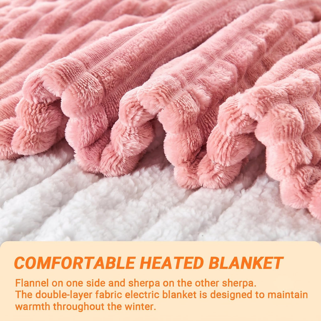 Heated Blanket Throw 130×160cm Electric Blanket, 10 Heating Settings, 1-8h Timer overheat Protection, Machine Washable, Flannel & Sherpa Full Body Warming, Electric Throw Blanket for Sofa