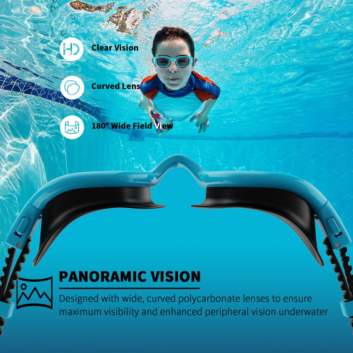 BEEWAY Kids Swimming Goggles for Boys Girls Age 6-14 Anti Fog & Leak Proof