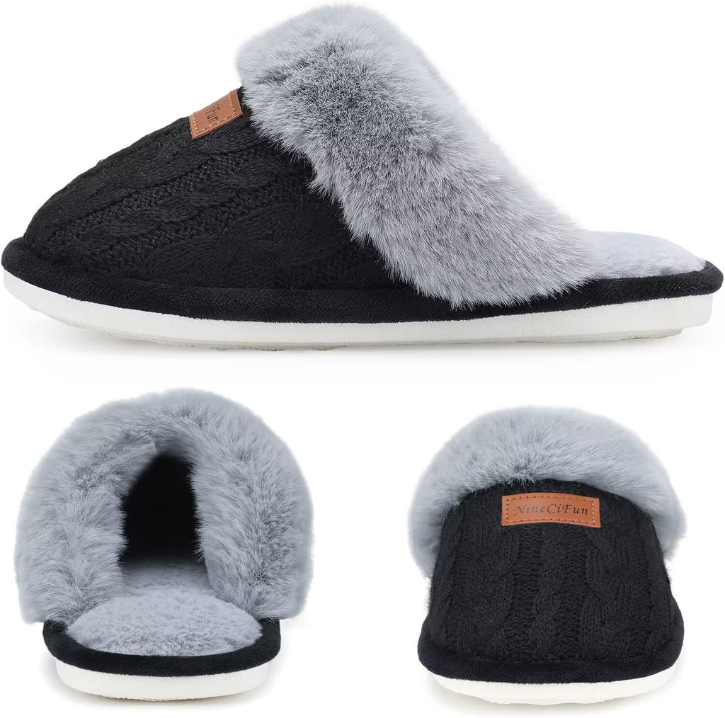 Women's Fuzzy Memory Foam Cozy House Slippers with Soft Faux Fur Lining