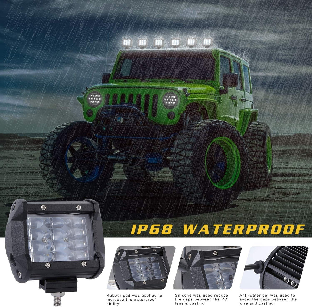 LED Work Light Pods 4 Inch Pair 72W Spot Off Road Fog Lights 12V 24V YUGUANG