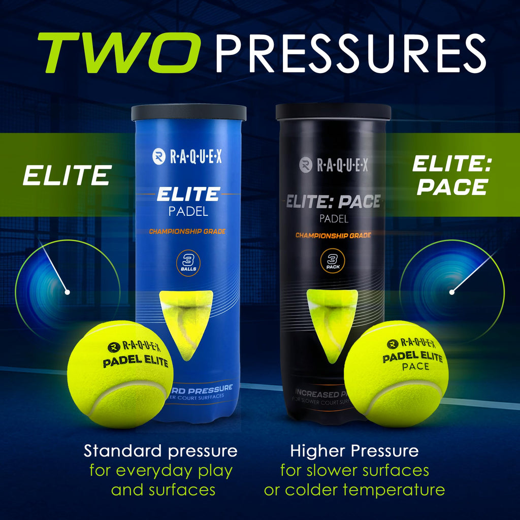 Raquex Elite Padel Balls - Standard or Pace - FIP Approved, 3 to 120 Balls