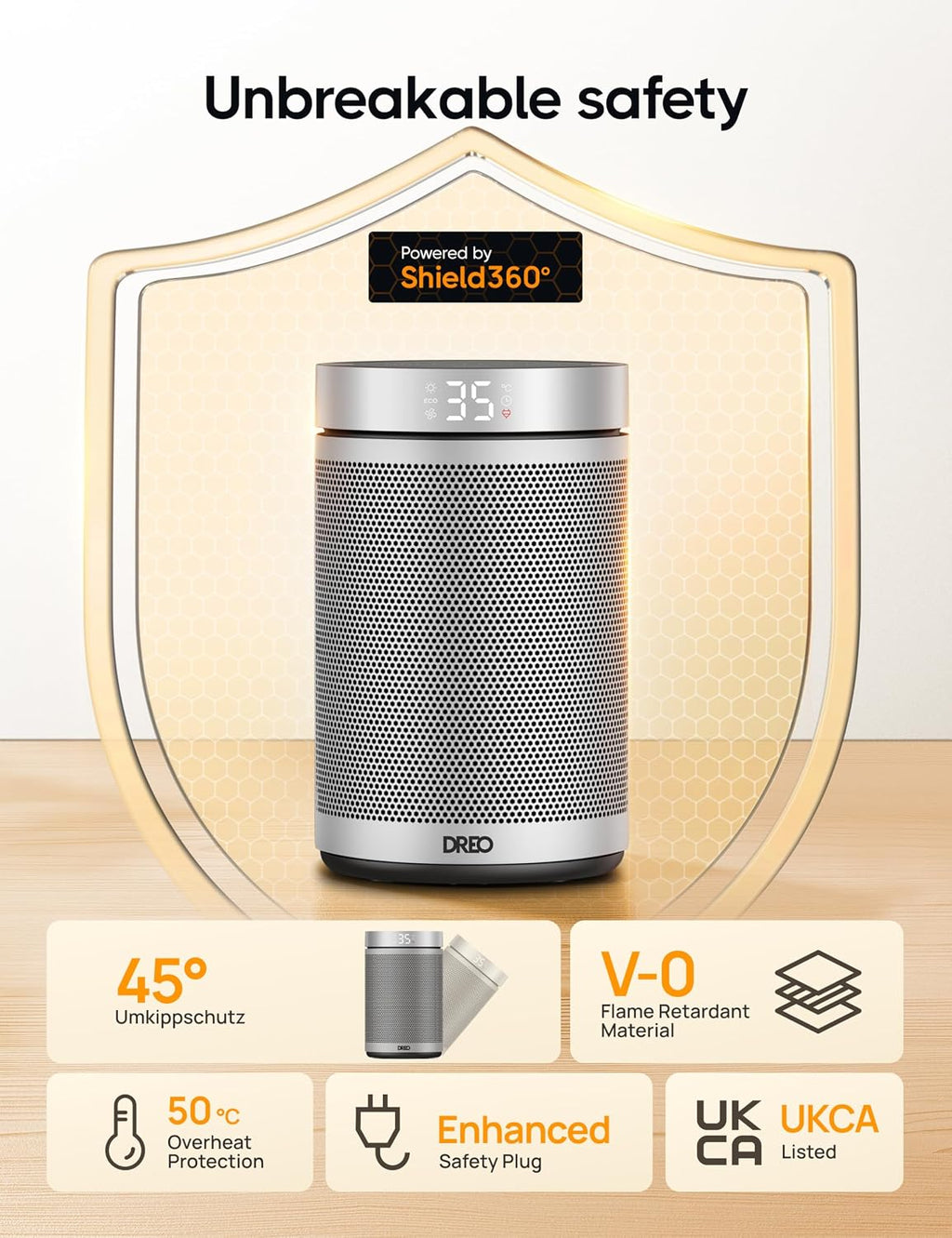 Dreo Electric Heater, 1500W Energy Efficient Space Silent Room Heater, Portable Ceramic Fan Heaters, Thermostat 3 Modes 12H Timer, Overheat & Tip Over Protection, for Bedroom, Atom 316, Silver