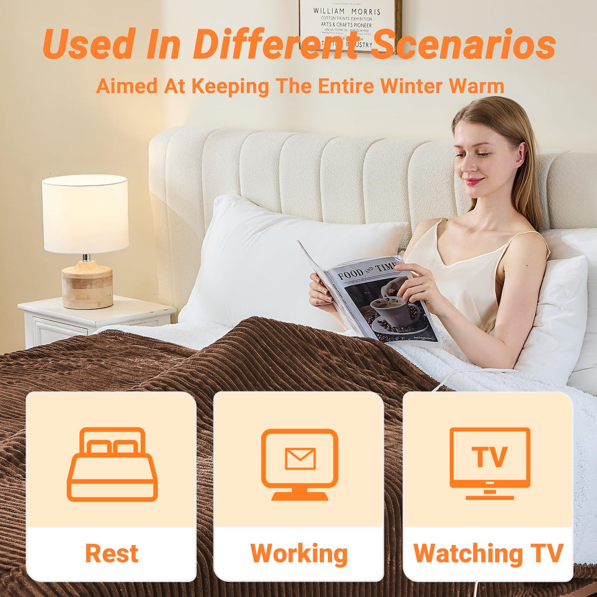Heated Blanket Throw 130×160cm Electric Blanket, 10 Heating Settings, 1-8h Timer overheat Protection, Machine Washable, Flannel & Sherpa Full Body Warming, Electric Throw Blanket for Sofa