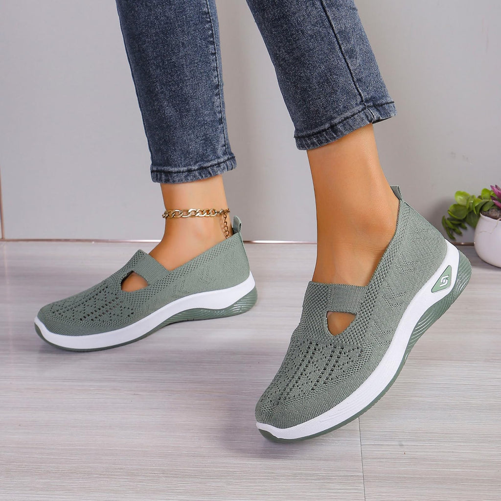 Women's Walking Shoes Comfortable Orthopedic Diabetic Shoes Soft Breathable Knitted Flats Arch Support for Indoor Outdoor