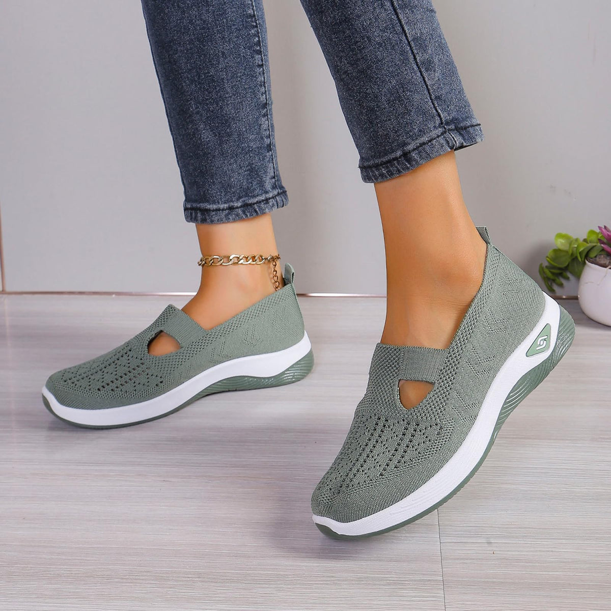 Women's Walking Shoes Comfortable Orthopedic Diabetic Shoes Soft Breathable Knitted Flats Arch Support for Indoor Outdoor