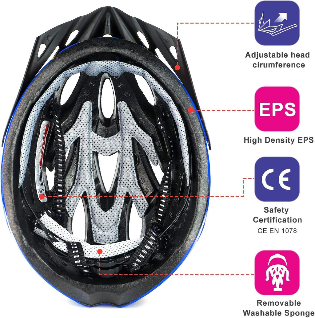 Cycle Helmet, Lightweight Bicycle Helmet, Adjustable Mountain & Road Bike Helmets for Adults, 18 Vents with Adjustable Strap & Detachable Visor for Mens Womens(Head Sizes58-62cm)