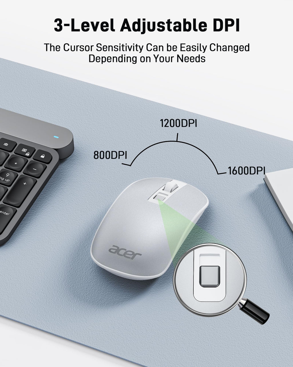 Acer Wireless Mouse, Computer Mouse Wireless with 2.4GHz USB Receiver