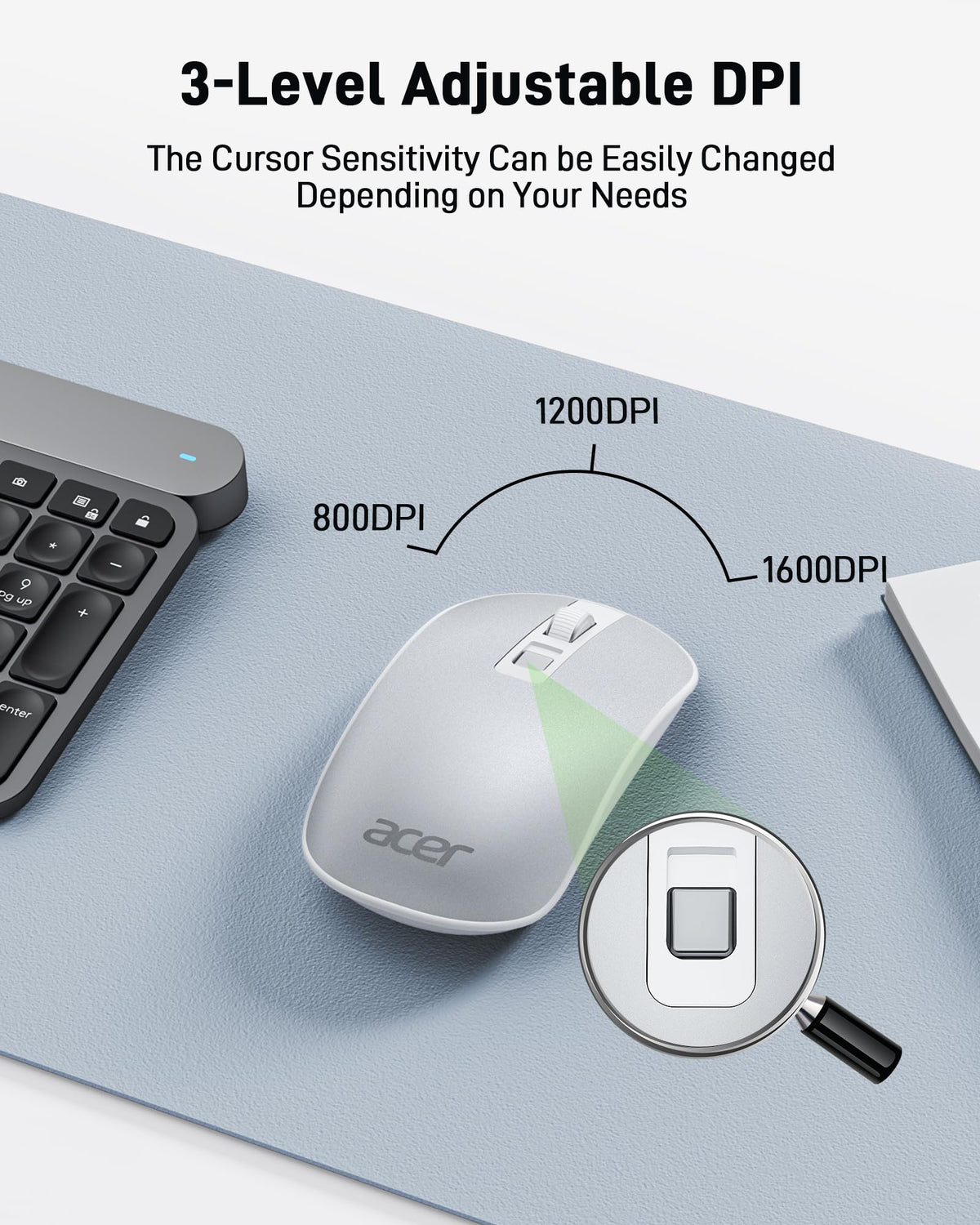 Acer Wireless Mouse, Computer Mouse Wireless with 2.4GHz USB Receiver