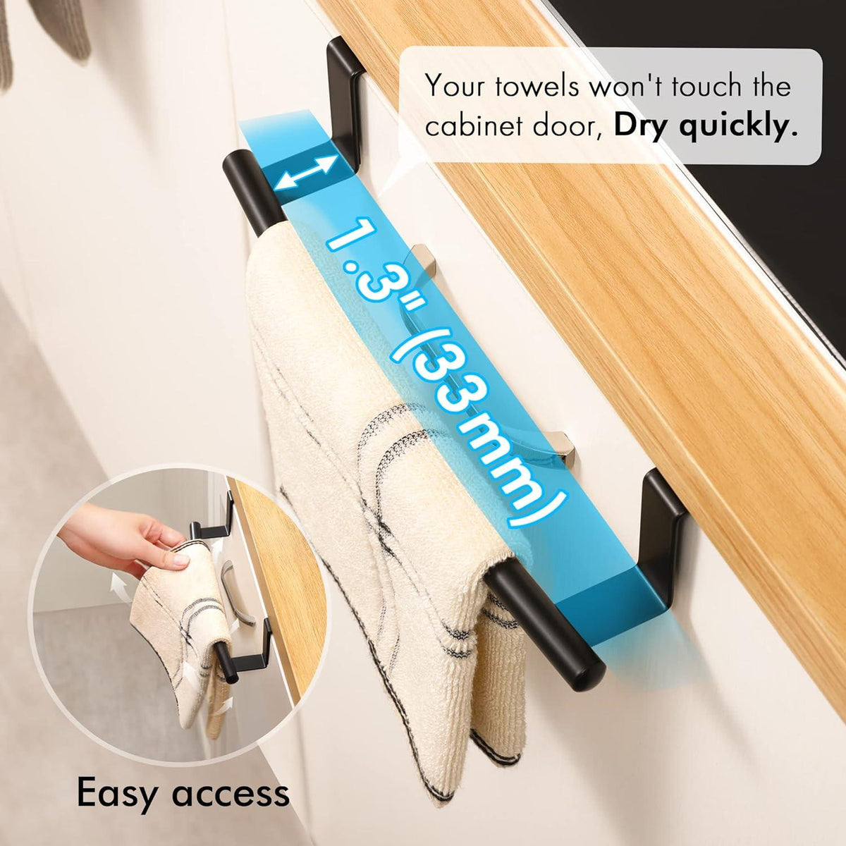 Over Door Towel Rail Set of 2 Kitchen Cabinet Towel Bar Bathroom No Drill