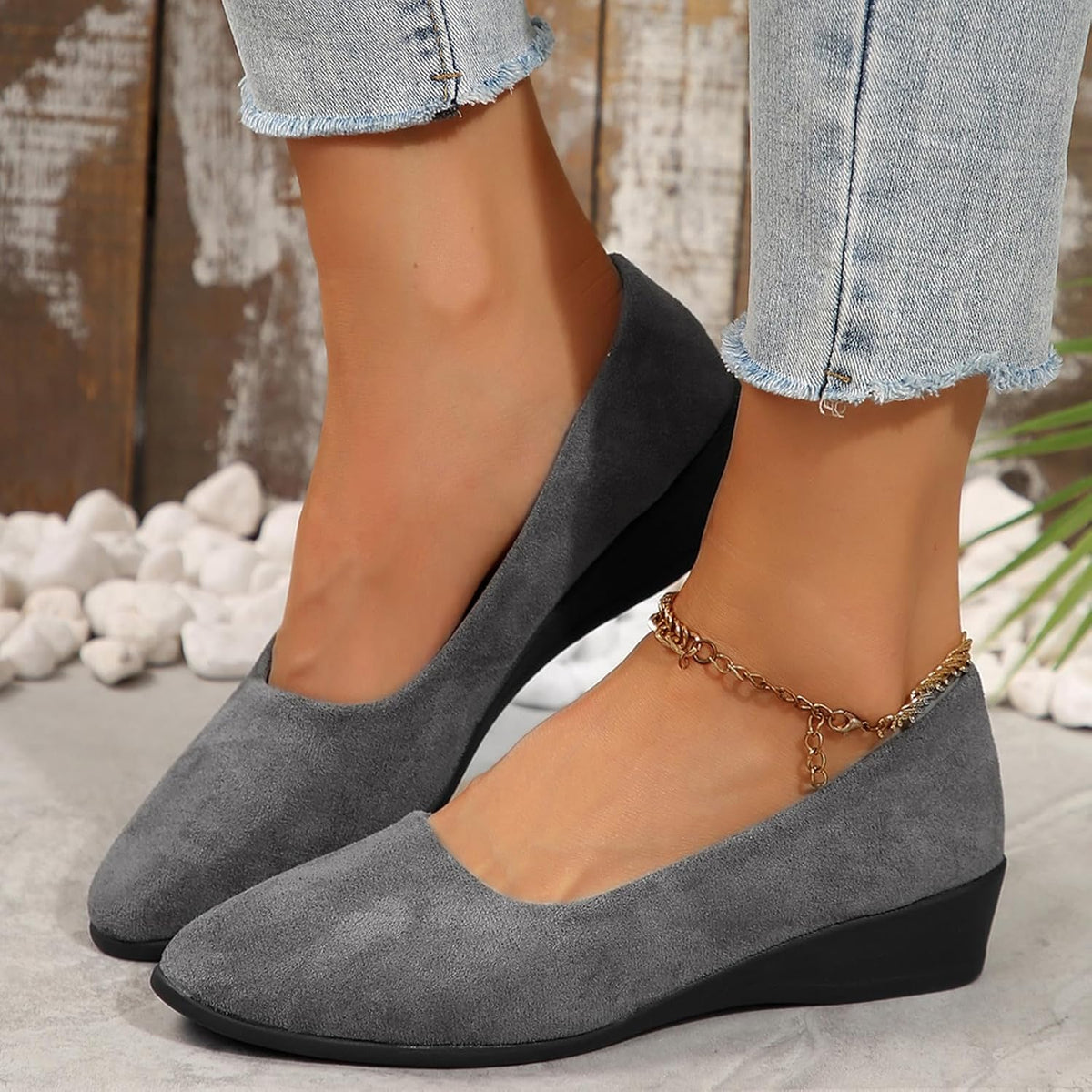 Women's Ballet Flats Business Office Work Dress Shoes Low Wedge Round Toe Slip-Ons Comfortable Dressy Casual Flats Shoes