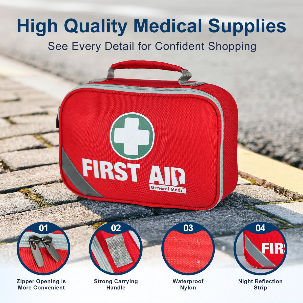 General Medi Mini First Aid Kit, 92 Pieces Small First Aid Kit - Includes Emergency Foil Blanket, Scissors for Travel, Home, Office, Vehicle, Camping, Workplace & Outdoor (Red)