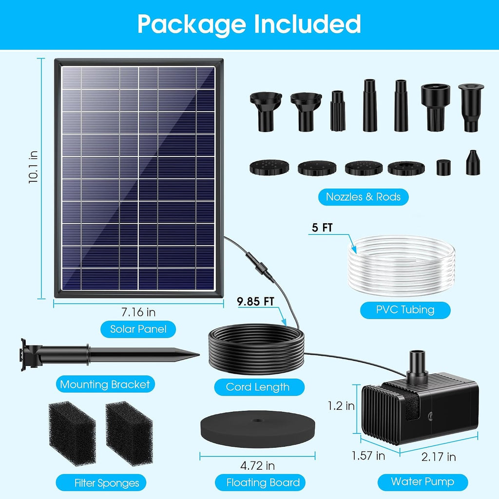 Solar Water Fountain 8W 3600mAh Battery Pump for 600L Garden Pond Biling Outdoor