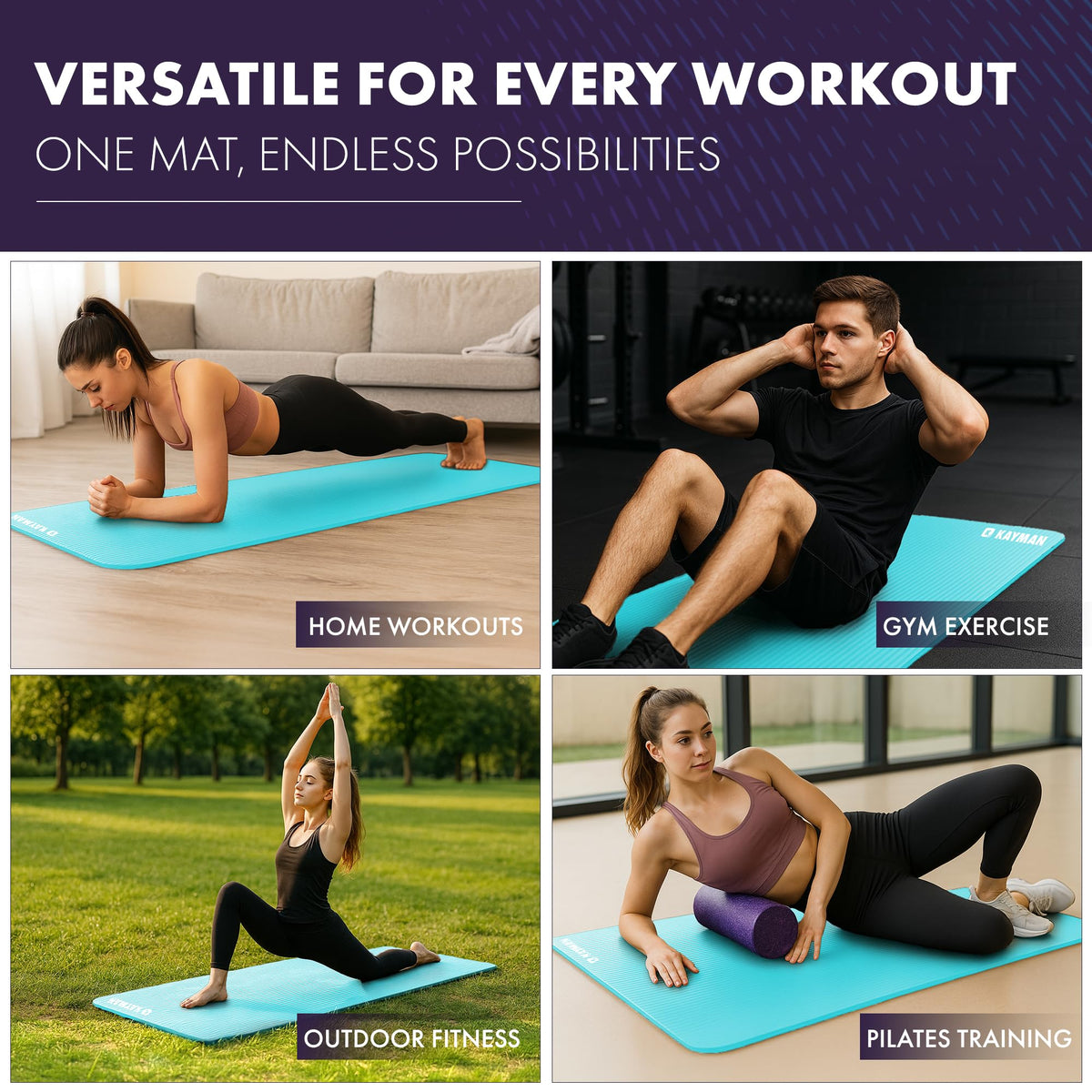KAYMAN Yoga Mat - Non-Slip Extra Thick 8mm NBR Foam, Exercise Mat, 180x60cm