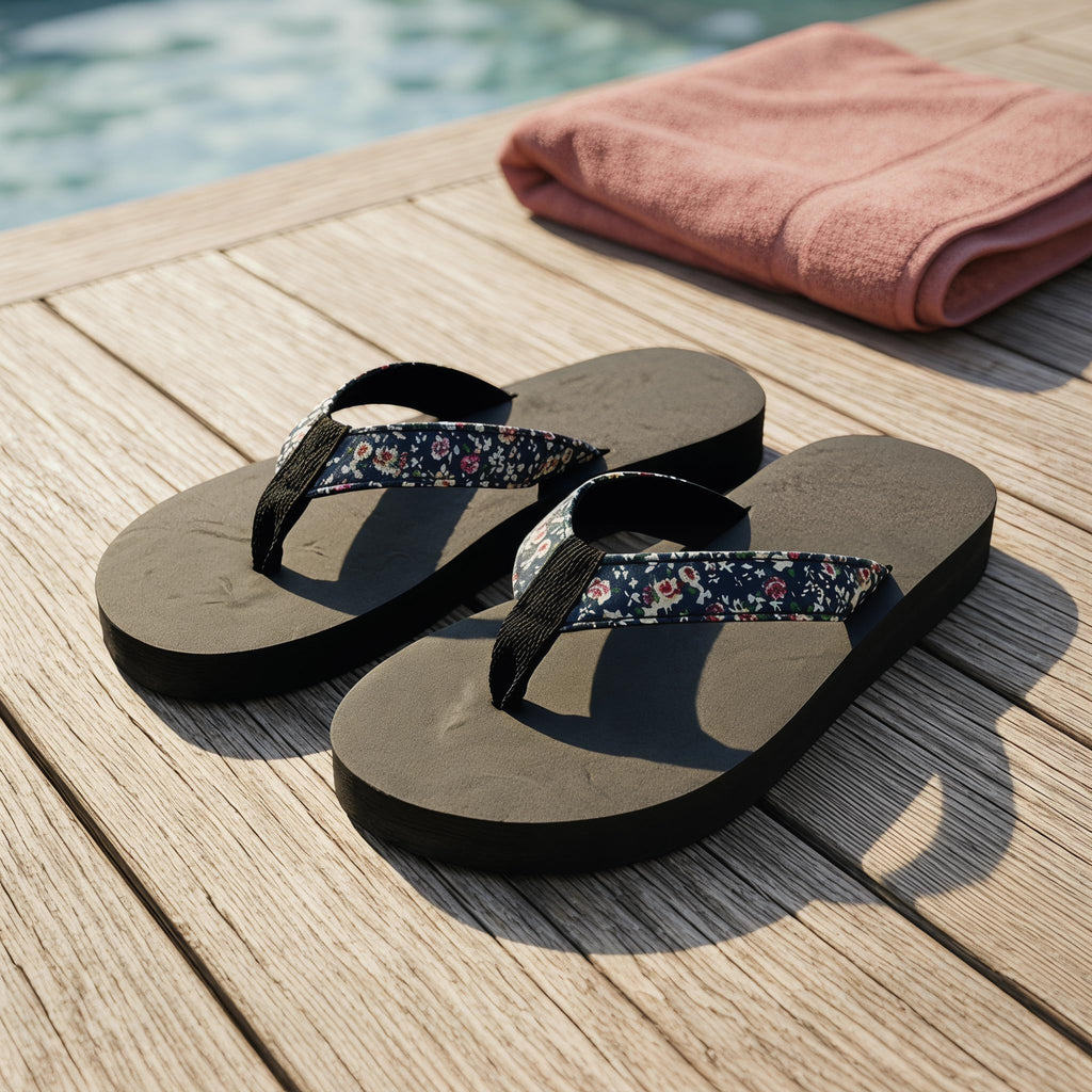 Flower Flip Flops for Women, Floral Platform Summer Sandals, Comfort Beach Shoes, Stylish Wedge Thong Sandals for Outdoor