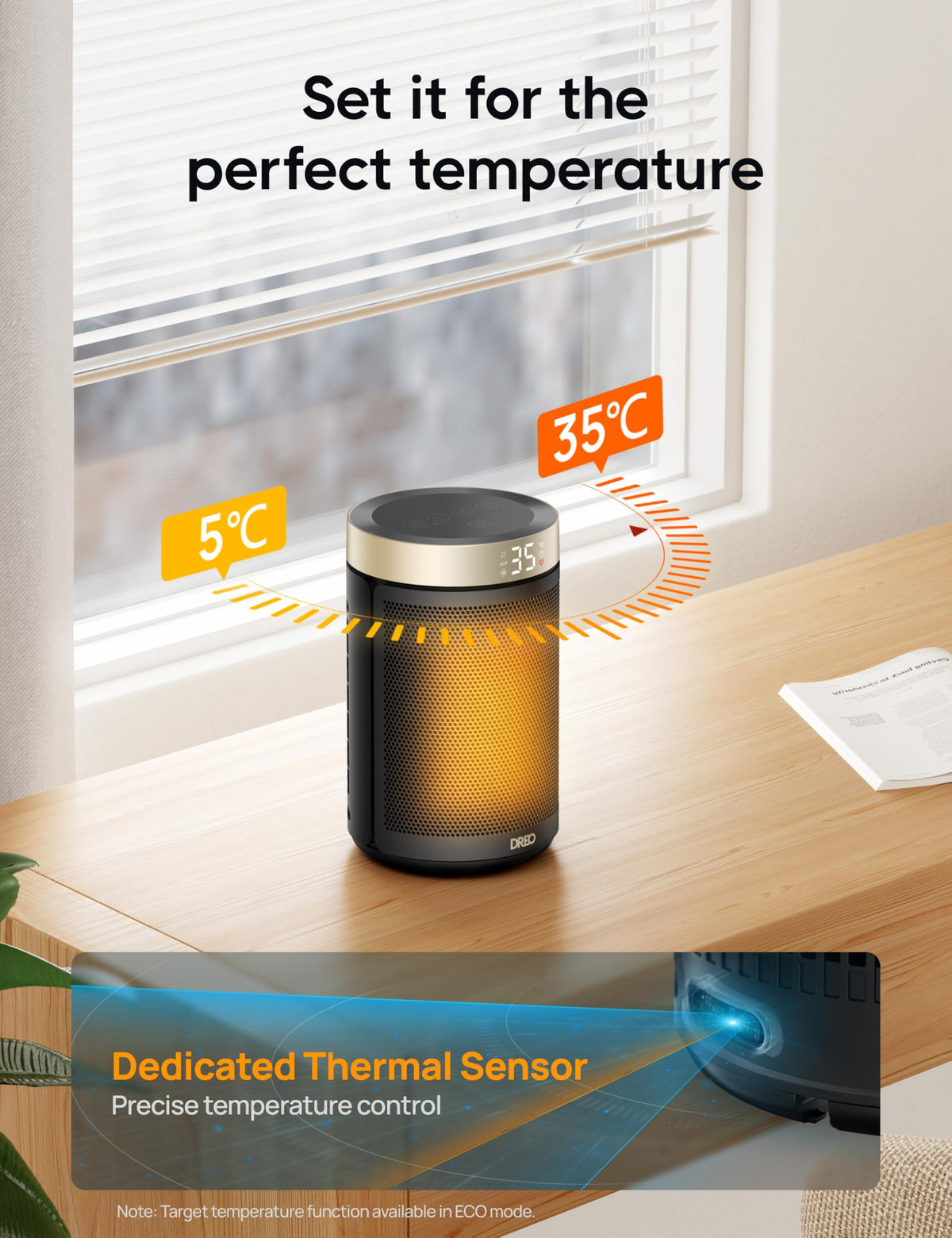 Dreo Electric Heater, 1500W Energy Efficient Space Silent Room Heater, Portable Ceramic Fan Heaters, Thermostat 3 Modes 12H Timer, Overheat & Tip Over Protection, for Bedroom, Atom 316, Silver
