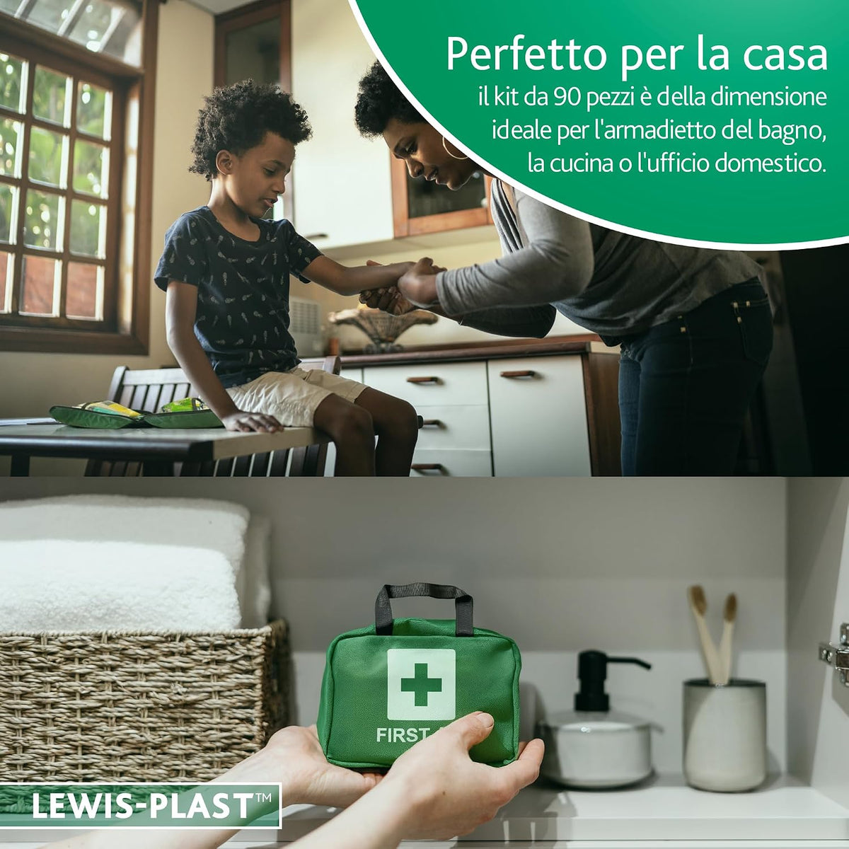 Lewis-Plast Premium First Aid Kit For Home Car Holiday And Workplace - Includes Bandages, Eye Pods, Ice Packs And Essentials For Everyday Situations, 90 Count (Pack of 1)