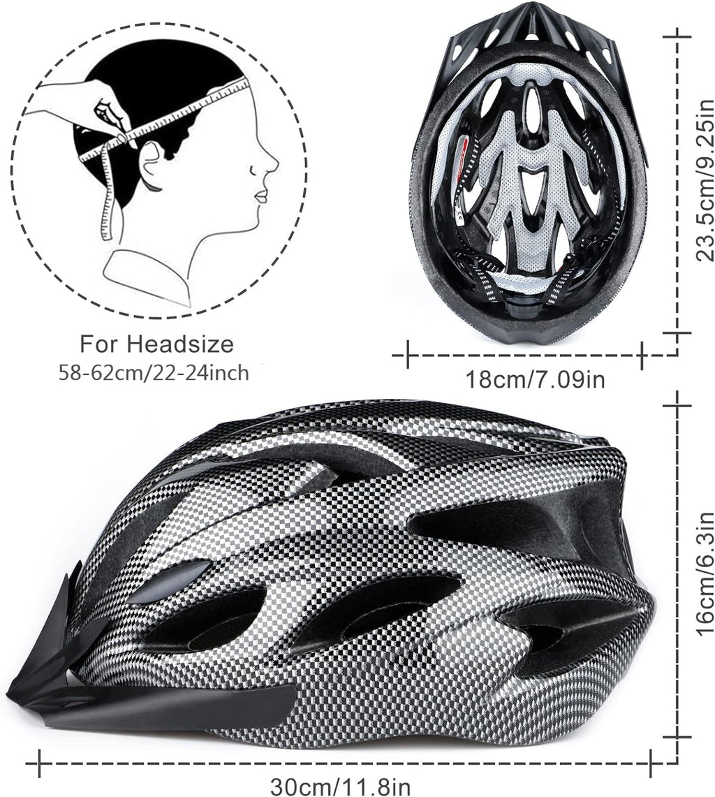Cycle Helmet, Lightweight Bicycle Helmet, Adjustable Mountain & Road Bike Helmets for Adults, 18 Vents with Adjustable Strap & Detachable Visor for Mens Womens(Head Sizes58-62cm)