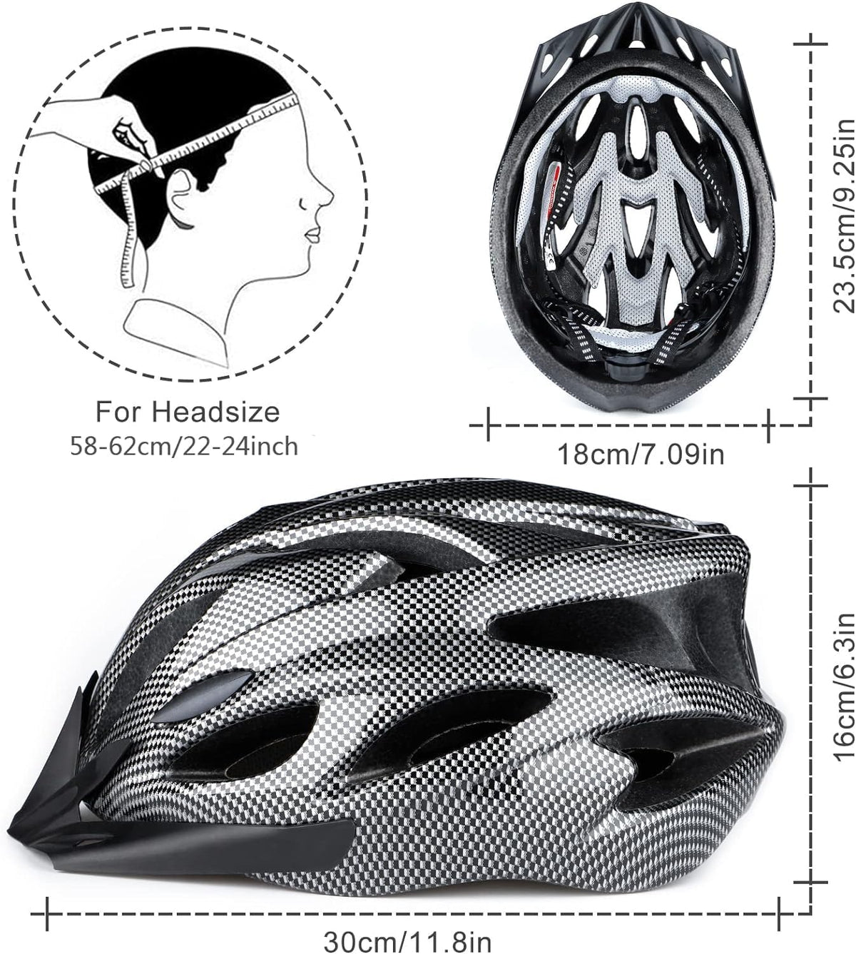 Cycle Helmet, Lightweight Bicycle Helmet, Adjustable Mountain & Road Bike Helmets for Adults, 18 Vents with Adjustable Strap & Detachable Visor for Mens Womens(Head Sizes58-62cm)