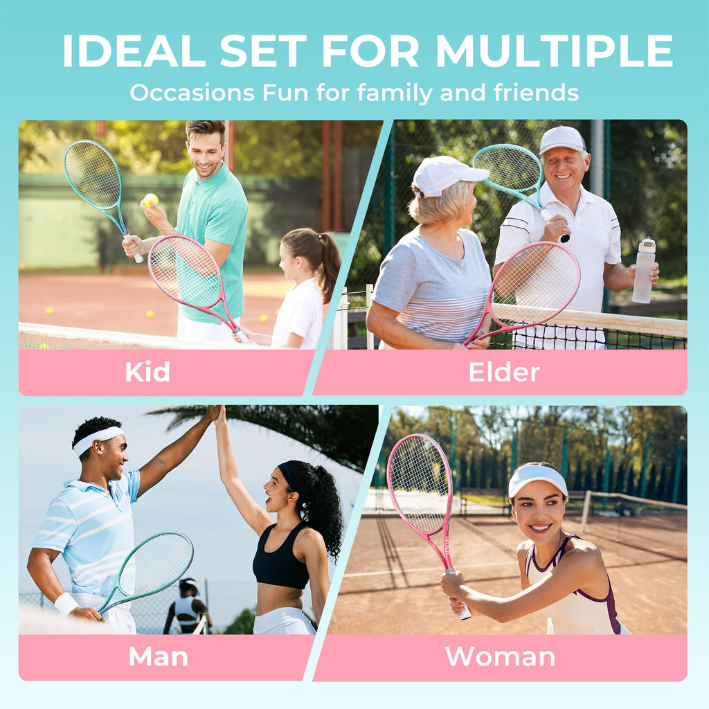 HIRALIY 27" Tennis Rackets Set of 2, 3 Tennis Balls, 2 Tennis Racquets, 2 Overgrip Tapes and 1 Carrying Bag Outdoor Recreational Sport Game