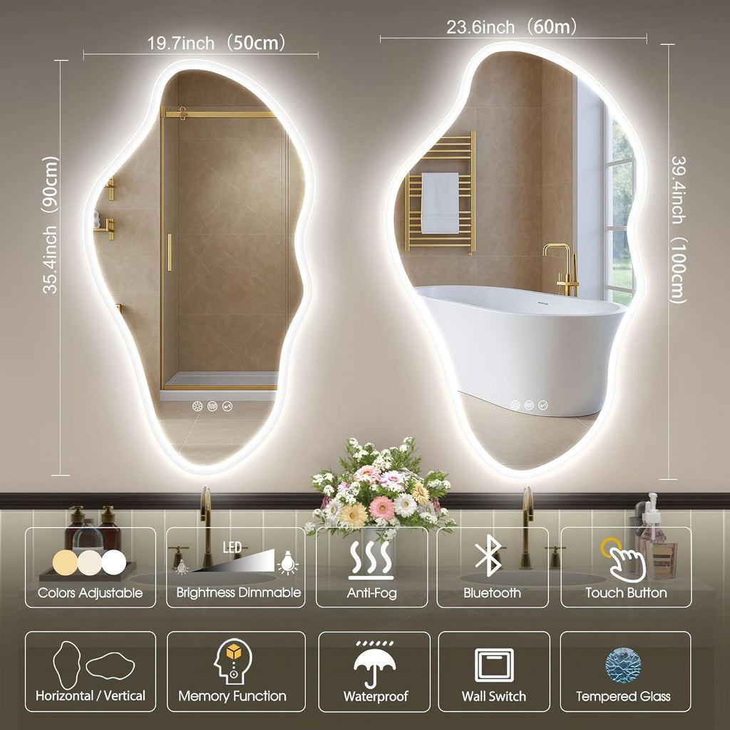 Irregular LED Bathroom Mirror 90 x 50cm Bluetooth Anti-Fog STARLEAD