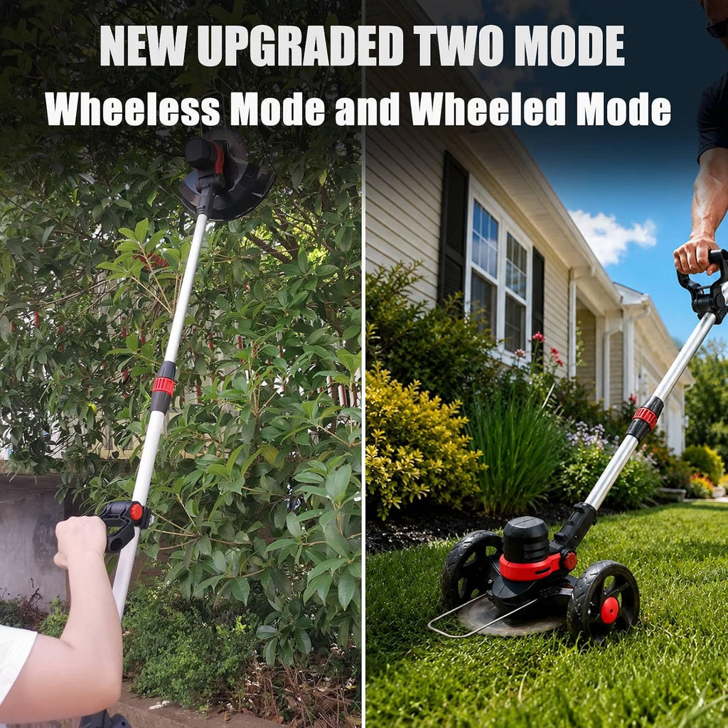 Cordless Strimmer 24V Brushless 30cm 2x4.0Ah Batteries Wheels Metal Blades Garden