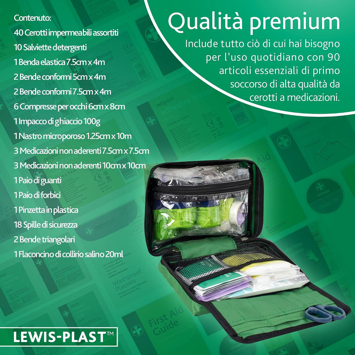Lewis-Plast Premium First Aid Kit For Home Car Holiday And Workplace - Includes Bandages, Eye Pods, Ice Packs And Essentials For Everyday Situations, 90 Count (Pack of 1)