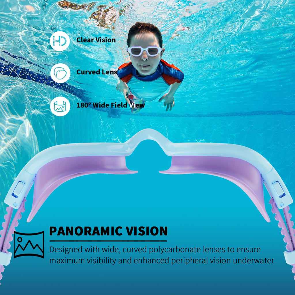 BEEWAY Kids Swimming Goggles for Boys Girls Age 6-14 Anti Fog & Leak Proof