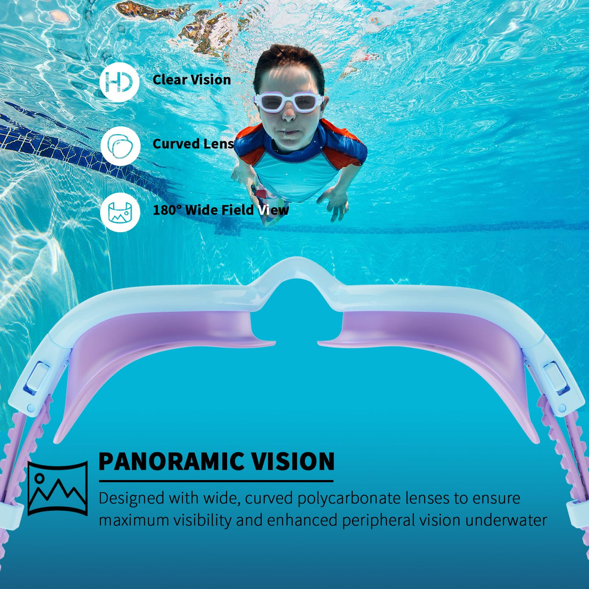 BEEWAY Kids Swimming Goggles for Boys Girls Age 6-14 Anti Fog & Leak Proof