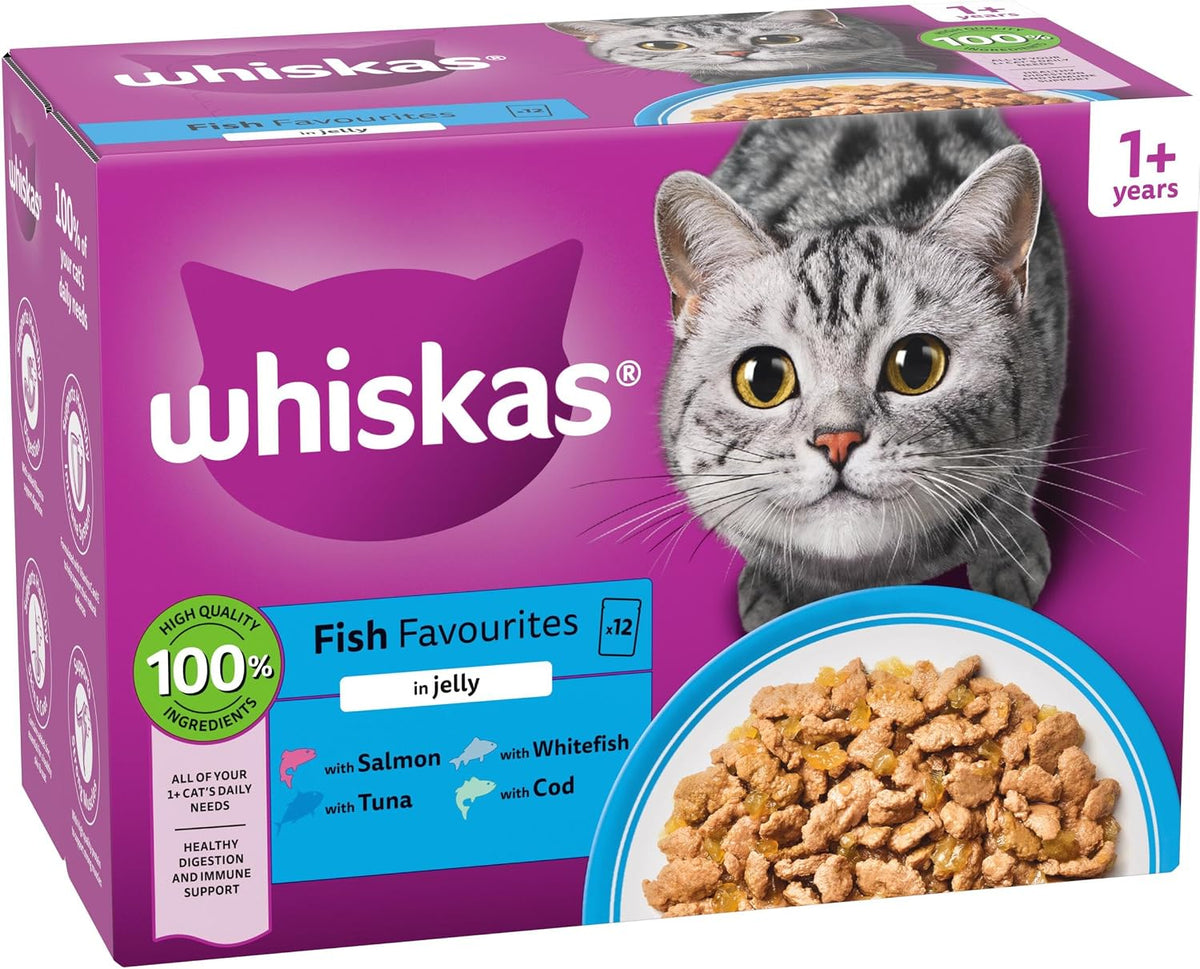 WHISKAS Adult Wet Cat Food in Jelly 40x85g Fish Favourites