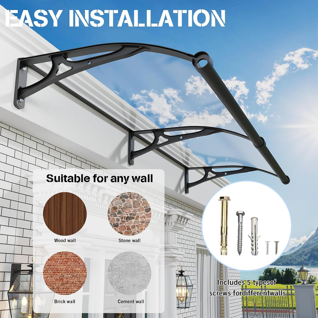 Door Canopy Awning 32 x 80 inch Polycarbonate Aluminium UV Rain Snow Protection