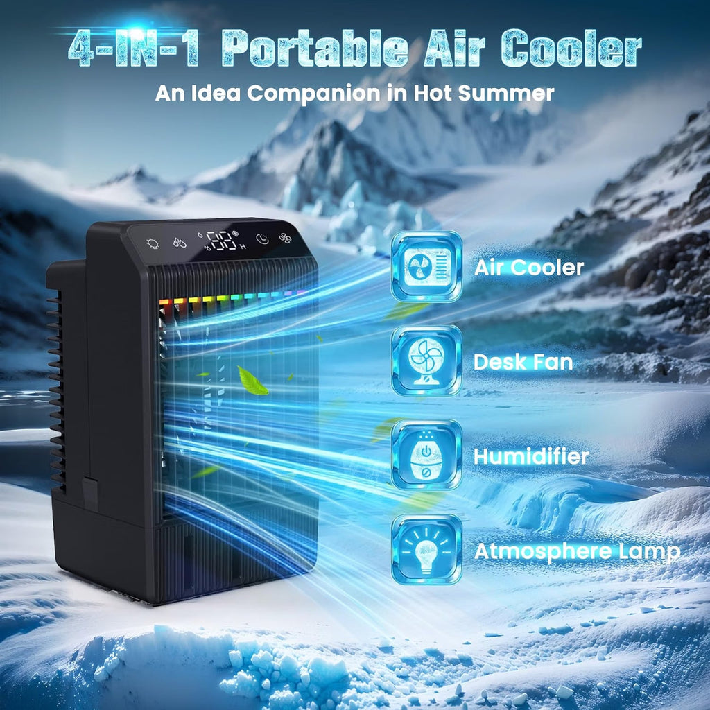 Portable Air Conditioner 4 in 1 1000ml Air Cooler Humidifier 4 Speed Mini AC Fan