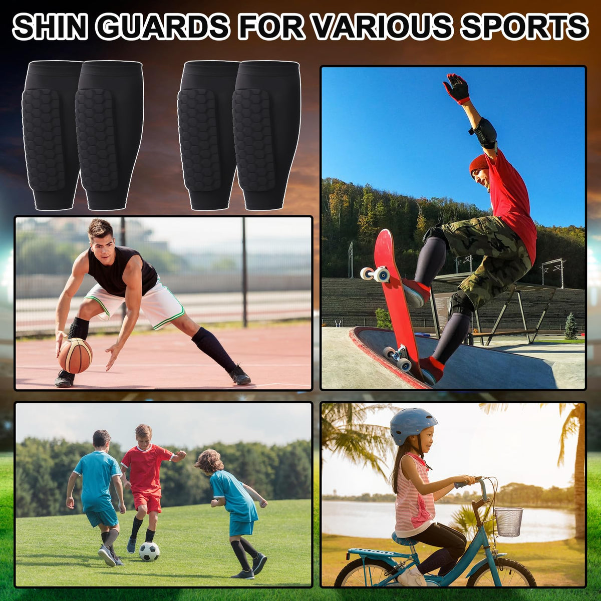 2 Pairs Shin Guards Kids,Shin Defender Kids,Football Soccer Shin Pads, Honeycomb Compression Sleeve Football Shins Guard For Boys Kid Teenagers