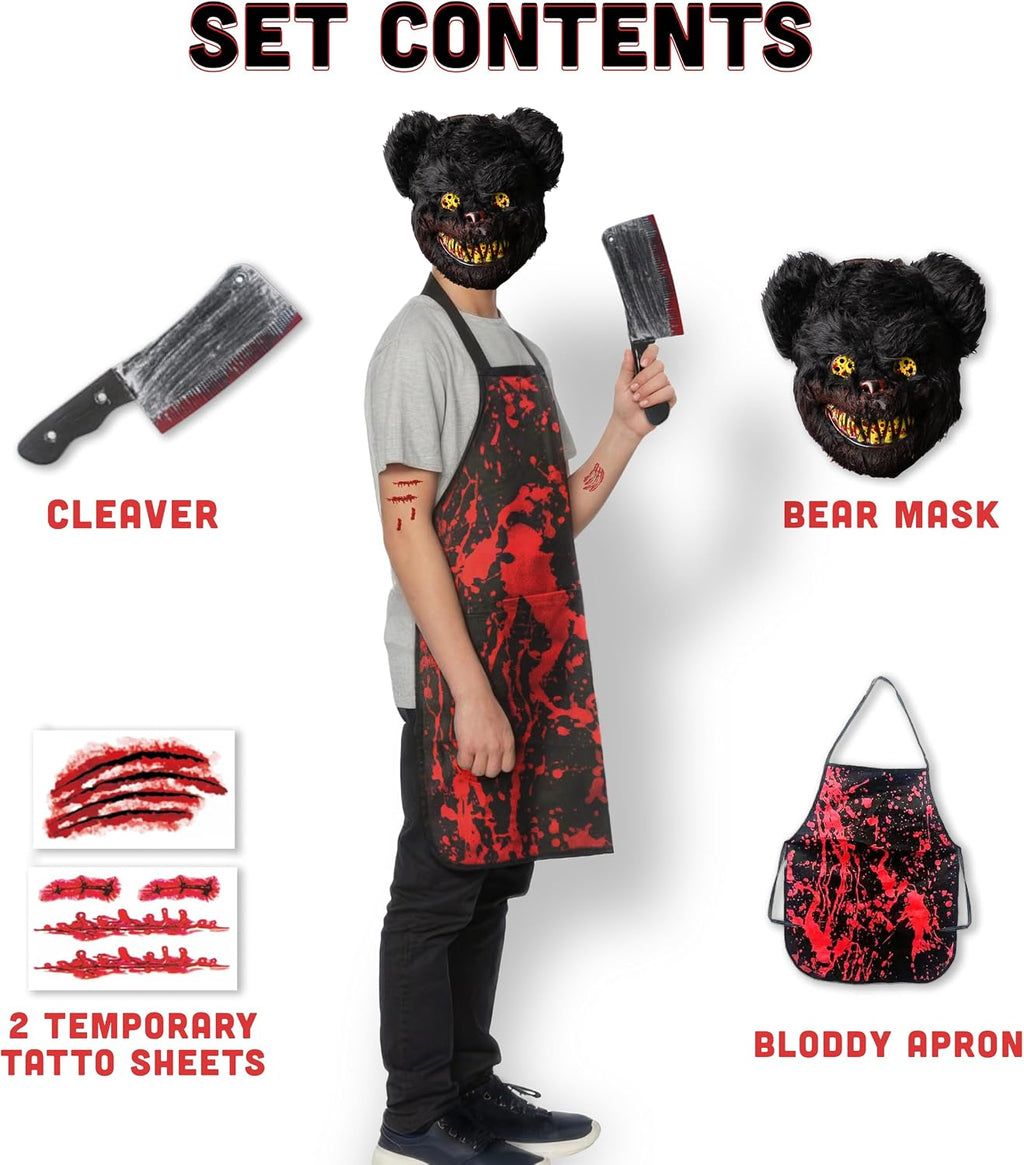 5 pcs Killer Bear Halloween Costumes - Boys Ages 5-12 One Size Fits All - 2026 Trending Fancy Dress - UK Based Brand