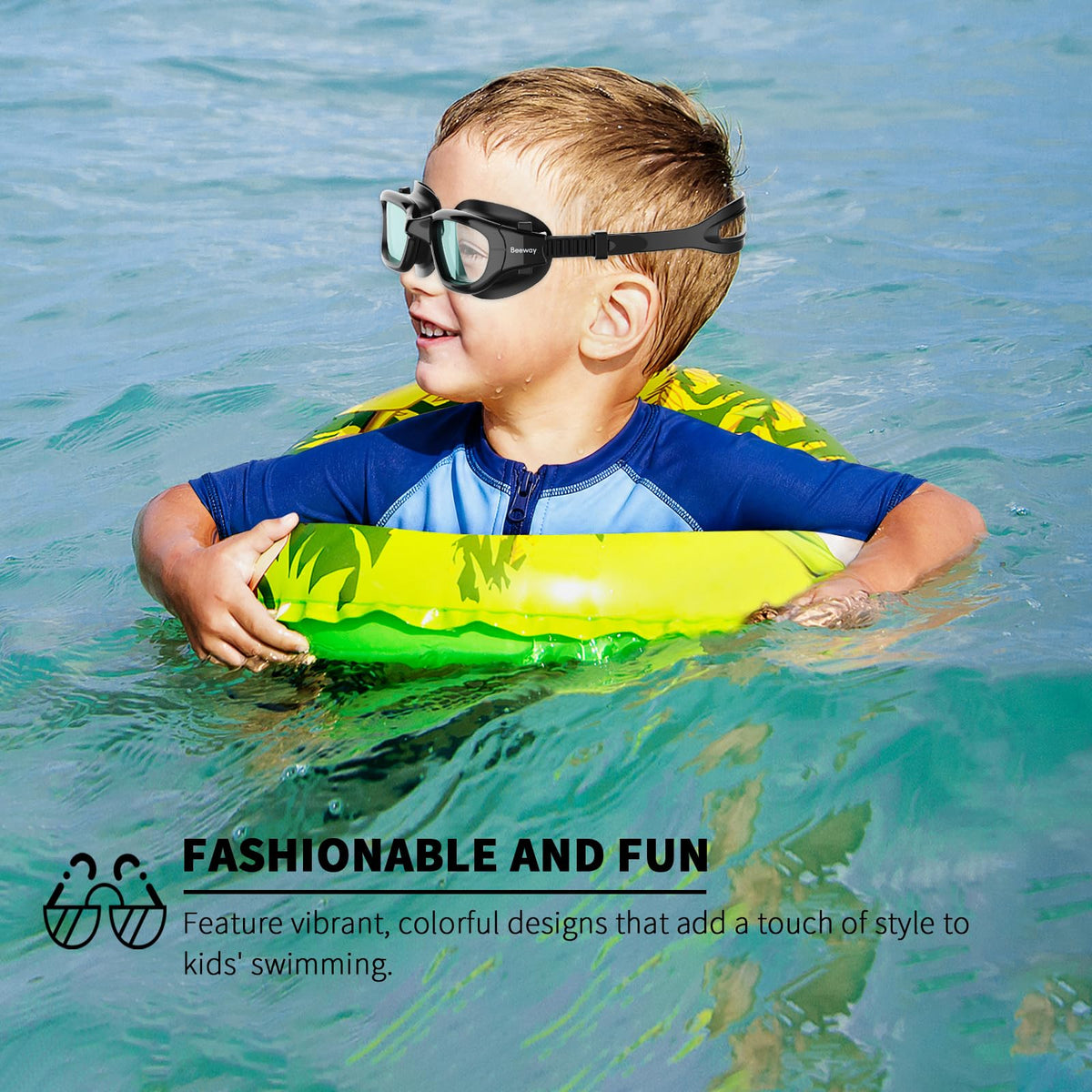 BEEWAY Kids Swimming Goggles for Boys Girls Age 6-14 Anti Fog & Leak Proof