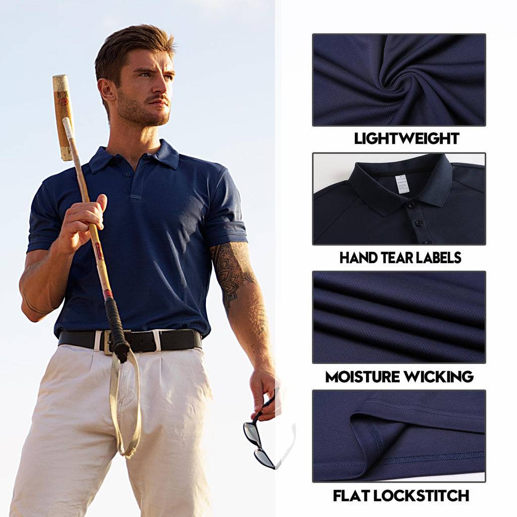 ZENGVEE 1/3/5 Pack Men's Polo Shirts Short Sleeve Quick Dry Breathable Top