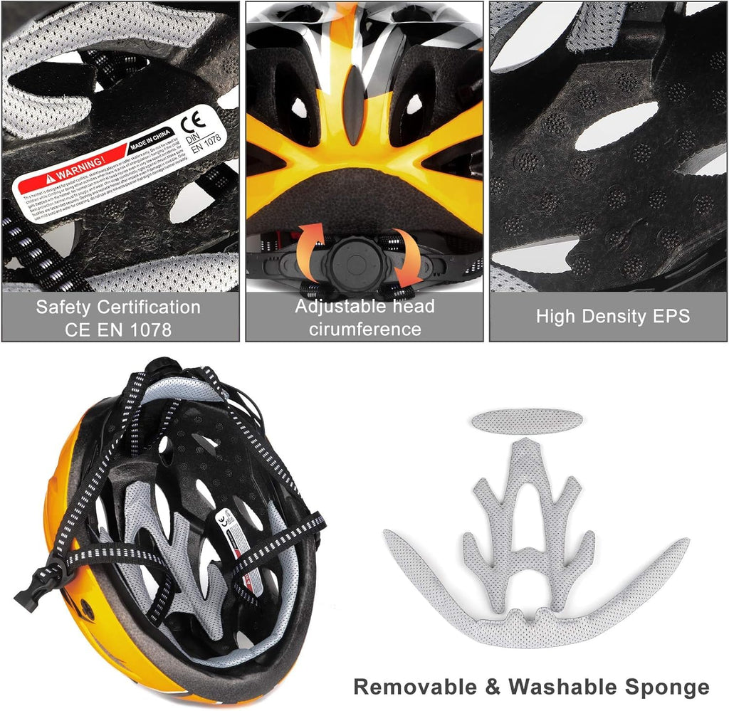 Cycle Helmet, Lightweight Bicycle Helmet, Adjustable Mountain & Road Bike Helmets for Adults, 18 Vents with Adjustable Strap & Detachable Visor for Mens Womens(Head Sizes58-62cm)